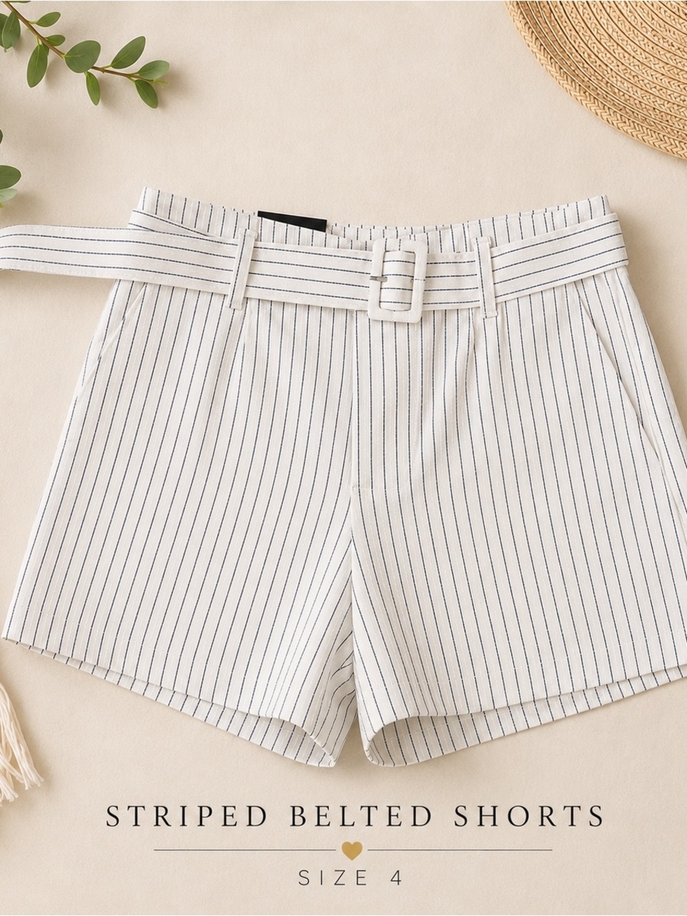 Banana Republic White Shorts with Black Pinstripes — Belted Bermuda